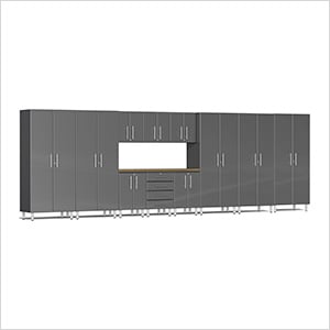 12-Piece Garage Cabinet Kit with Bamboo Worktop in Graphite Grey Metallic