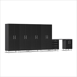 7-Piece Garage Cabinet Kit with Channeled Worktop in Midnight Black Metallic