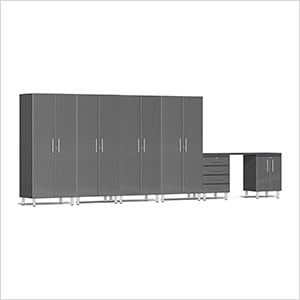 7-Piece Garage Cabinet Kit with Channeled Worktop in Graphite Grey Metallic