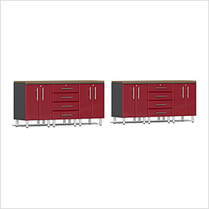 8-Piece Garage Workstation Kit with Bamboo Worktops in Ruby Red Metallic