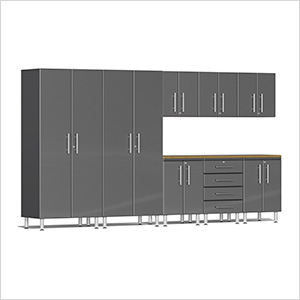 9-Piece Cabinet Kit with Bamboo Worktop in Graphite Grey Metallic