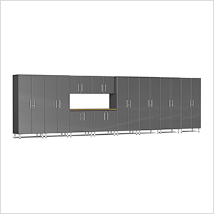 11-Piece Garage Cabinet Kit with Bamboo Worktop in Graphite Grey Metallic