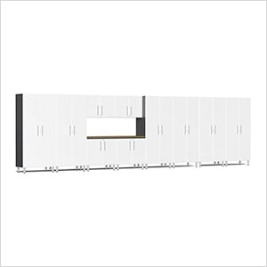 11-Piece Cabinet Kit with Bamboo Worktop in Starfire White Metallic