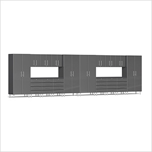 18-Piece Garage Cabinet Kit with Channeled Worktops in Graphite Grey Metallic