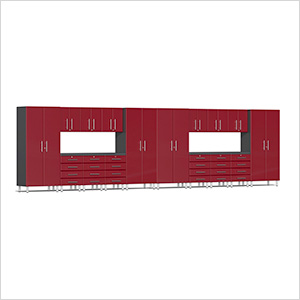 18-Piece Cabinet Kit with Channeled Worktops in Ruby Red Metallic