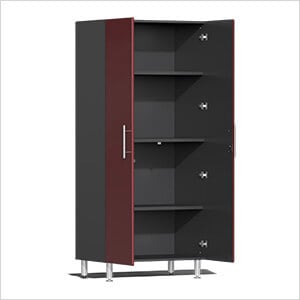 18-Piece Garage Cabinet Kit with Channeled Worktops in Ruby Red Metallic