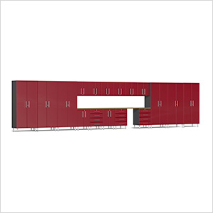 19-Piece Garage Cabinet Kit with Bamboo Worktop in Ruby Red Metallic