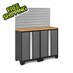 NewAge Garage Cabinets BOLD Series 3.0 Grey 4-Piece Set with Bamboo Top and Backsplash