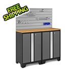 NewAge Garage Cabinets BOLD Series 3.0 Grey 5-Piece Set with Bamboo Top, Backsplash and Hook Set