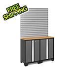 NewAge Products BOLD Series Grey 4-Piece Cabinet Set with Bamboo Top and 16 Sq. Ft. Steel Slatwall