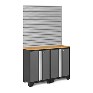 BOLD Series 3.0 Grey 4-Piece Set with Bamboo Top and 16 Sq. Ft. Steel Slatwall