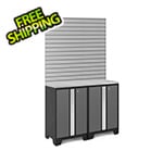 NewAge Products BOLD Series Grey 4-Piece Cabinet Set with Stainless Top and 16 Sq. Ft. Steel Slatwall