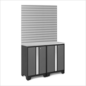 BOLD Series 3.0 Grey 4-Piece Set with Stainless Top and 16 Sq. Ft. Steel Slatwall