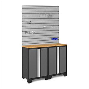 BOLD Series 3.0 Grey 4-Piece Set with Bamboo Top, Slatwall and Hook Kit