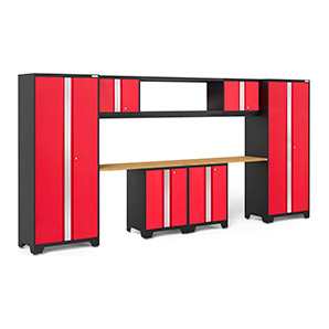 BOLD Series 3.0 Red 9-Piece Garage Cabinet System with Bamboo Worktop