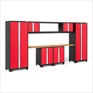 BOLD Series Red 9-Piece Garage Cabinet System with Bamboo Worktop