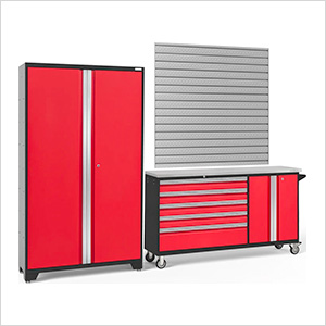 BOLD Red 2-Piece Project Center Set with Stainless Top and Backsplash