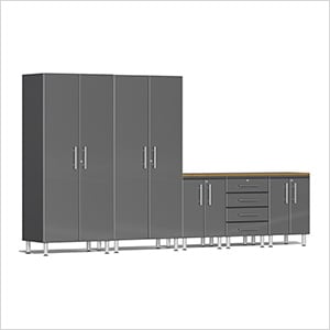 6-Piece Garage Cabinet Kit with Bamboo Worktop in Graphite Grey Metallic