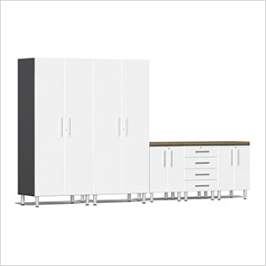 6-Piece Garage Cabinet Kit with Bamboo Worktop in Starfire White Metallic