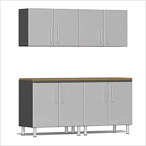 5-Piece Garage Cabinet Kit with Bamboo Worktop in Stardust Silver Metallic