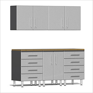 6-Piece Garage Cabinet Kit with Bamboo Worktop in Stardust Silver Metallic