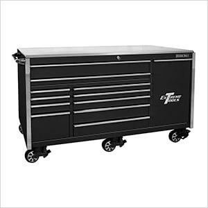 Professional Black 76-inch 12-Drawer Roller Cabinet with Stainless Steel Top