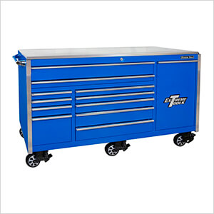 Professional Blue 76-inch 12-Drawer Roller Cabinet with Stainless Steel Top