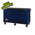 Extreme Tools RX Series 72-Inch Black 19-Drawer Roller Cabinet with Blue Trim