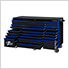 RX Series 72-Inch Black 19-Drawer Roller Cabinet with Blue Trim