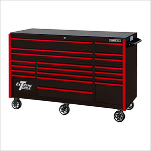 RX Series 72-Inch Black 19-Drawer Roller Cabinet with Red Trim