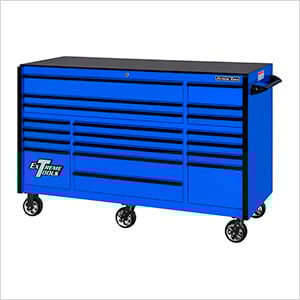 RX Series 72-Inch Blue 19-Drawer Roller Cabinet with Black Trim