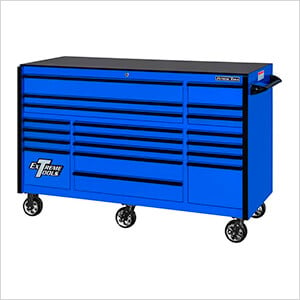 RX Series 72-Inch Blue 19-Drawer Roller Cabinet with Black Trim