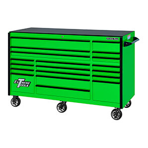 RX Series 72-Inch Green 19-Drawer Roller Cabinet with Black Trim