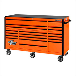 RX Series 72-Inch Orange 19-Drawer Roller Cabinet with Black Trim