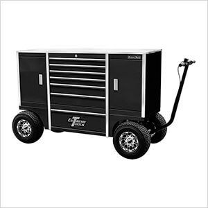 70-Inch Black Pit Box with 7 Drawers and 2 Side Compartments