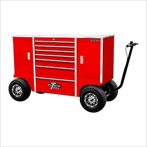 70-Inch Red Pit Box with 7 Drawers and 2 Side Compartments