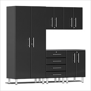 6-Piece Garage Cabinet Kit with Channeled Worktop in Midnight Black Metallic