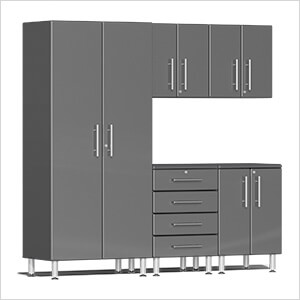 6-Piece Garage Cabinet Kit with Channeled Worktop in Graphite Grey Metallic