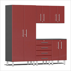 6-Piece Garage Cabinet Kit with Channeled Worktop in Ruby Red Metallic