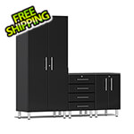 Ulti-MATE Garage Cabinets 4-Piece Cabinet Kit with Channeled Worktop in Midnight Black Metallic