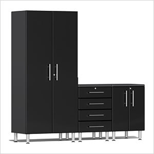 4-Piece Garage Cabinet Kit with Channeled Worktop in Midnight Black Metallic