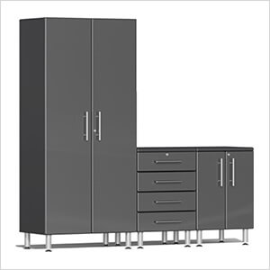 4-Piece Garage Cabinet Kit with Channeled Worktop in Graphite Grey Metallic