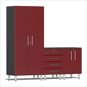 4-Piece Garage Cabinet Kit with Channeled Worktop in Ruby Red Metallic