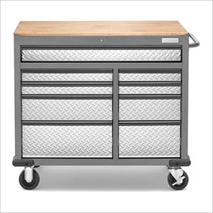 41-Inch 9-Drawer Mobile Tool Workbench with Solid Wood Top
