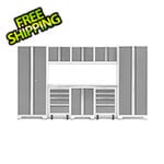 NewAge Garage Cabinets BOLD Series Platinum 9-Piece Set with Stainless Steel Top and LED Lights
