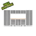 NewAge Garage Cabinets BOLD Series Platinum 9-Piece Set with Bamboo Top and LED Lights