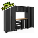 NewAge Garage Cabinets BOLD Series Black 7-Piece Set with Bamboo Top