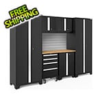 NewAge Garage Cabinets BOLD Series Black 7-Piece Set with Bamboo Top and Backsplash