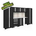 NewAge Garage Cabinets BOLD Series Black 8-Piece Set with Stainless Top, Backsplash, LED Lights