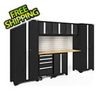NewAge Garage Cabinets BOLD Series Black 8-Piece Set with Bamboo Top, Backsplash, LED Lights